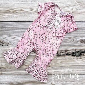 Pete + Lucy Romper 9-12m Cherry Blossom Cutie Short Sleeve Girls Toddler NEW